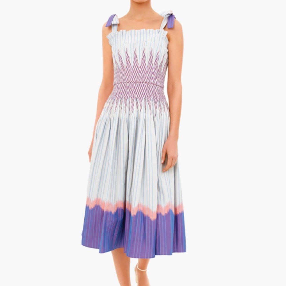 Hunter Bell Juliette Smocked self tie midi dress